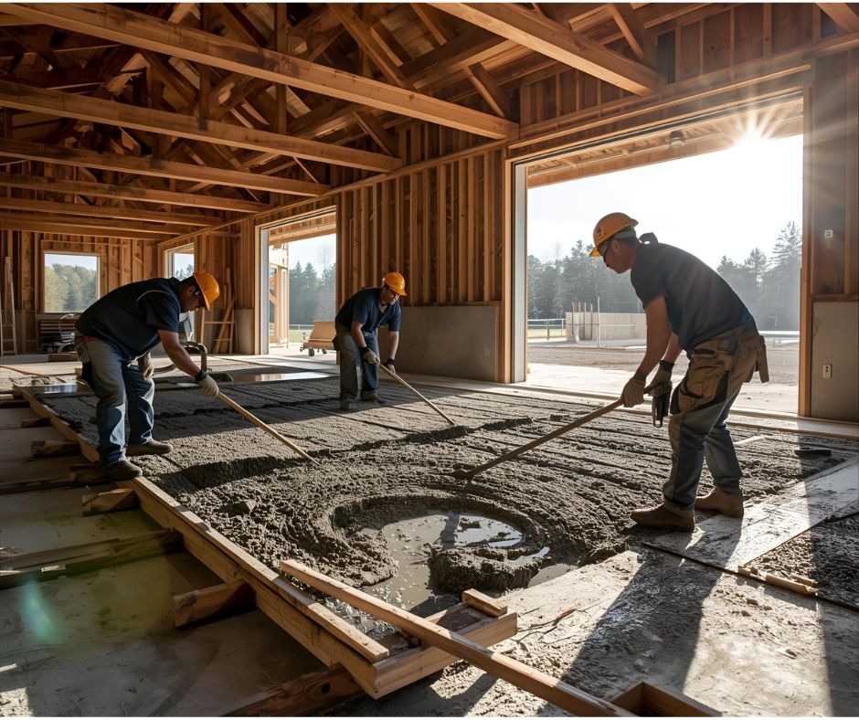 Alpha Le Concrete team pouring and finishing barn slab in Leesburg VA