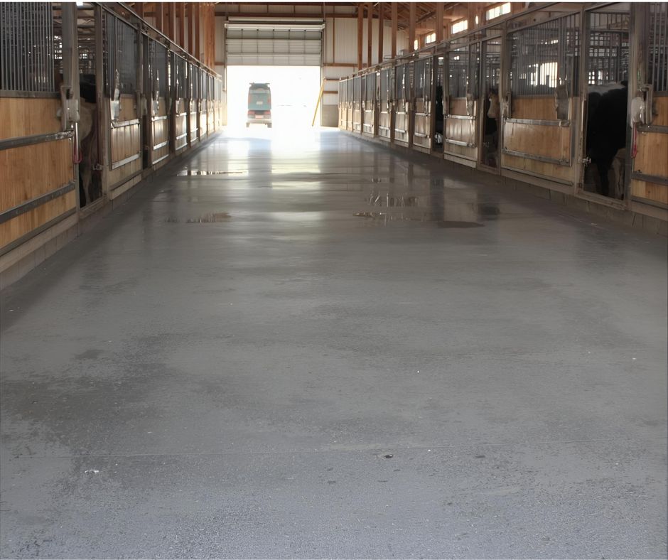 Completed concrete barn floor ready for use in Northern Virginia